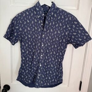 Men's Ralph Lauren Sailboat Short Sleeve Button Down Shirt in Navy